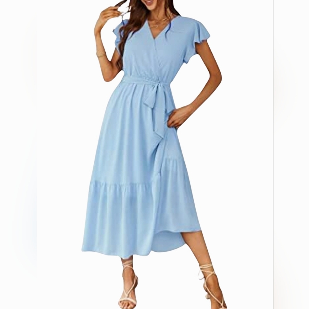 PrettyGarden Wrap Dress XXL, Blue - Picture 2 of 12